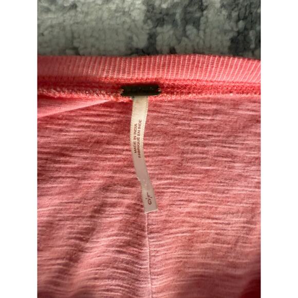 Free People Shell Stitch Henley Top Coral/Peach/Pink Long Sleeve Large - Picture 3 of 3